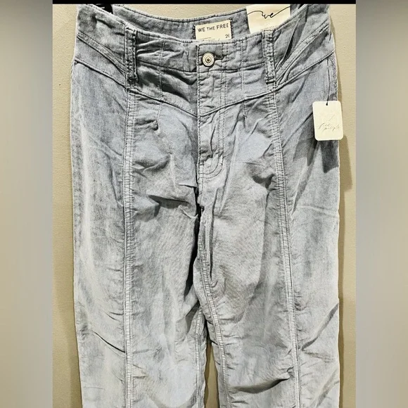 Free People Wide Leg Corduroy Light Grey Pants Size 26 New With Tags - Picture 2 of 6